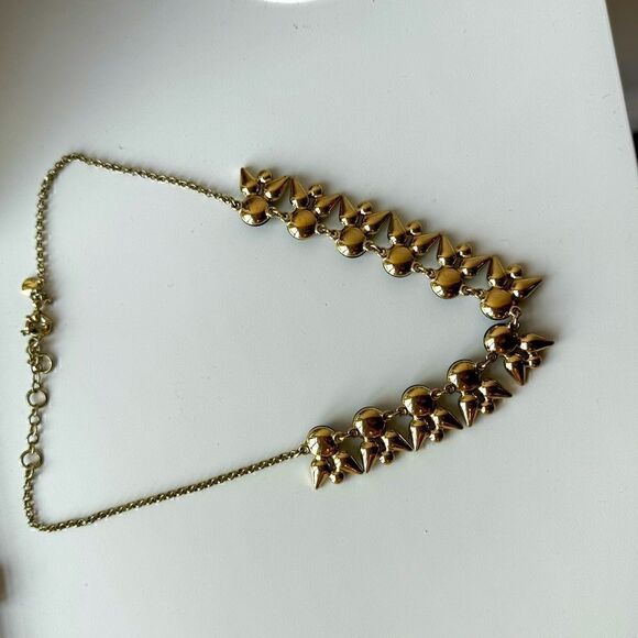 J. Crew Gold-Tone Link Chain Blue Crystal Stone Statement Navy - Picture 3 of 4